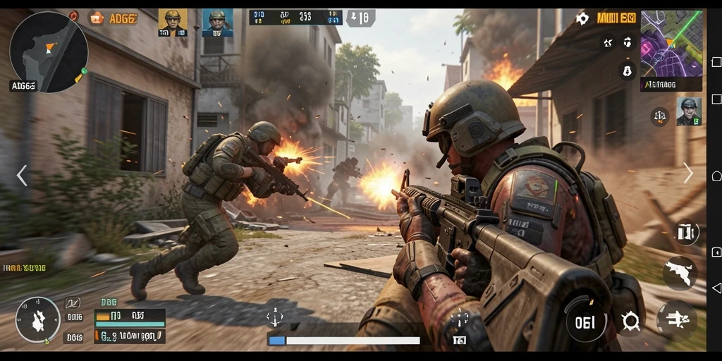 Tangkapan layar gameplay ADG62 menampilkan aksi tembak-menembak yang intens.