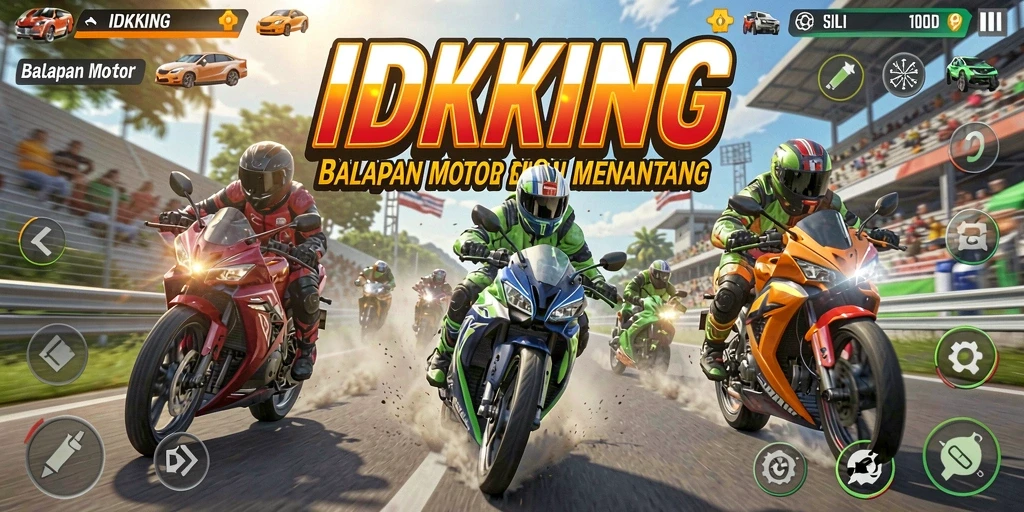 Tampilan balapan seru di IDRKING dengan grafis menakjubkan.