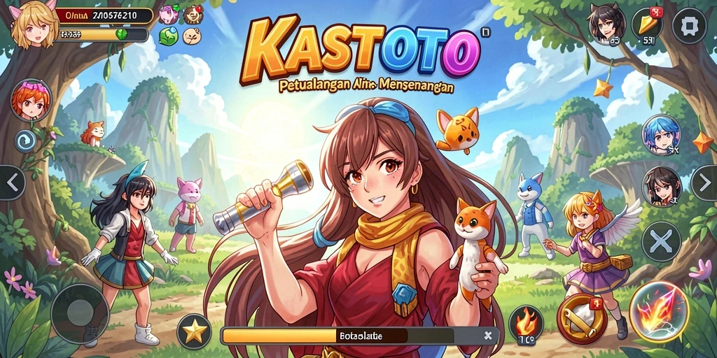 Screenshot utama KASTOTO menampilkan karakter anime dalam petualangan seru.
