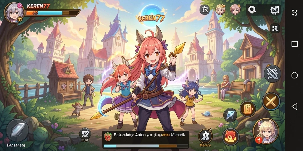 Tampilan gameplay seru KEREN77 dengan karakter anime.