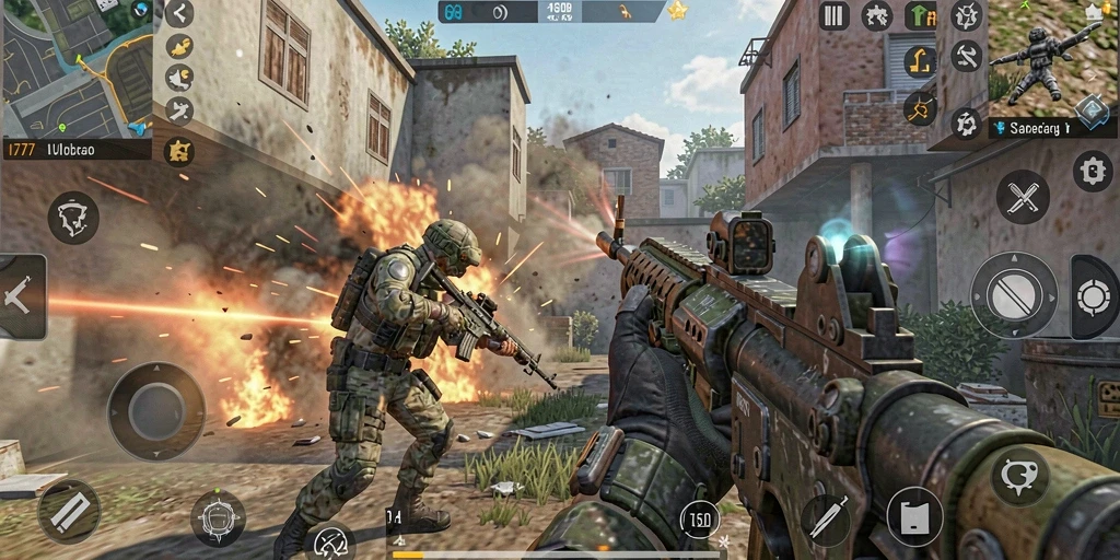Screenshot L777 menunjukkan aksi tembak-menembak yang seru dan grafis menakjubkan.