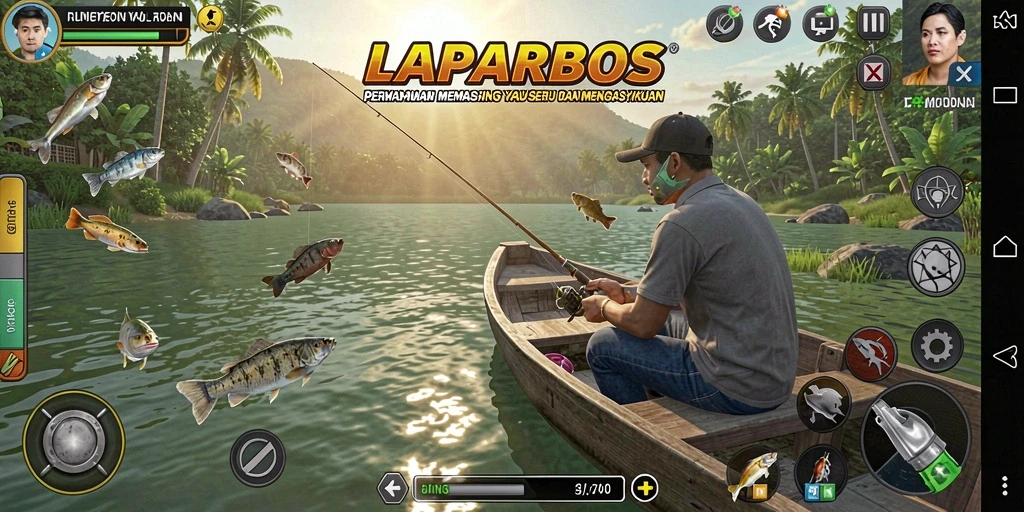 Tampilan gameplay LAPARBOS yang menakjubkan saat menangkap ikan.