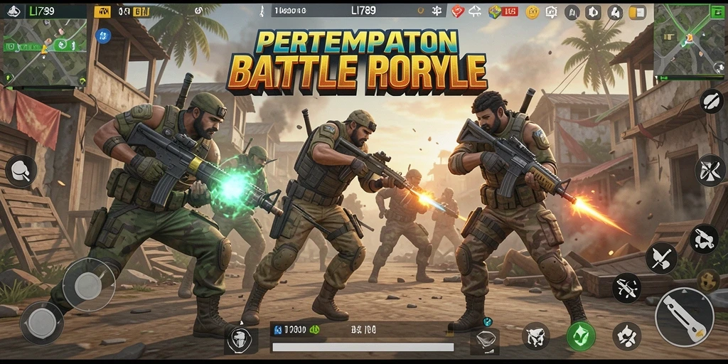 Screenshot LI789 menampilkan aksi pertempuran Battle Royale yang intens.