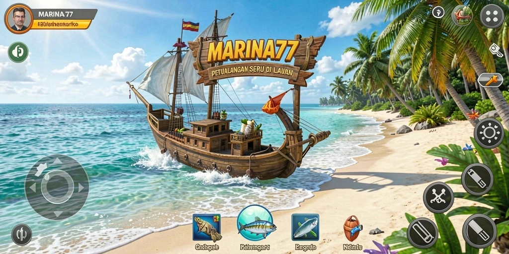 Tampilan gameplay seru dari MARINA77 di lautan yang menakjubkan.
