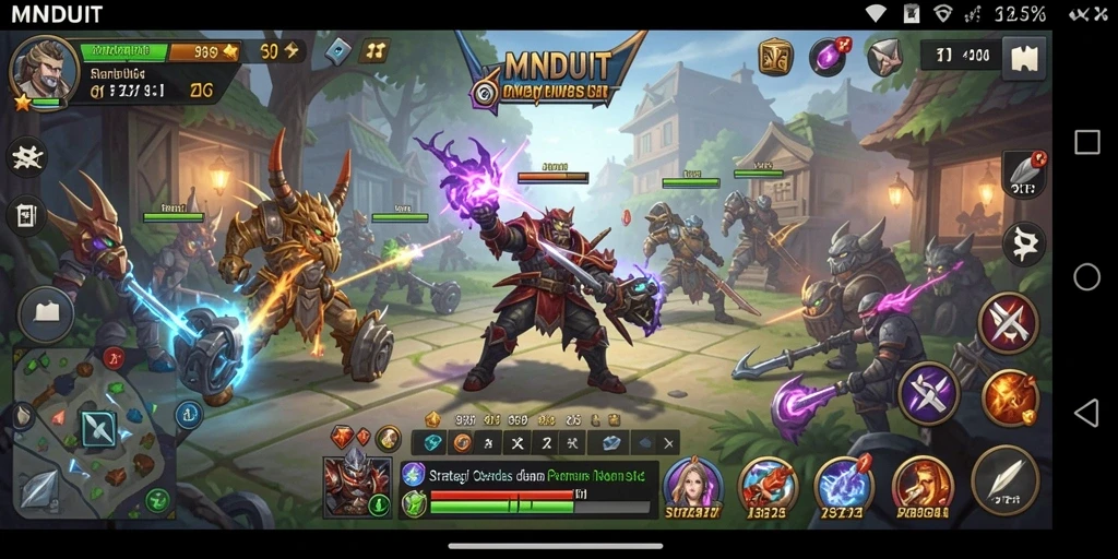 Screenshot gameplay MNDUIT yang menunjukkan pertempuran strategis.