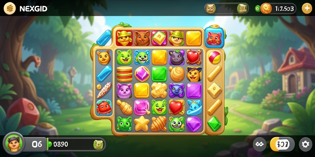 Tampilan gameplay NEXGID dengan objek warna-warni yang menantang.