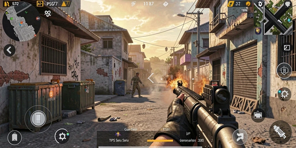 Screenshot menunjukkan gameplay TPS yang menegangkan di PSG77.