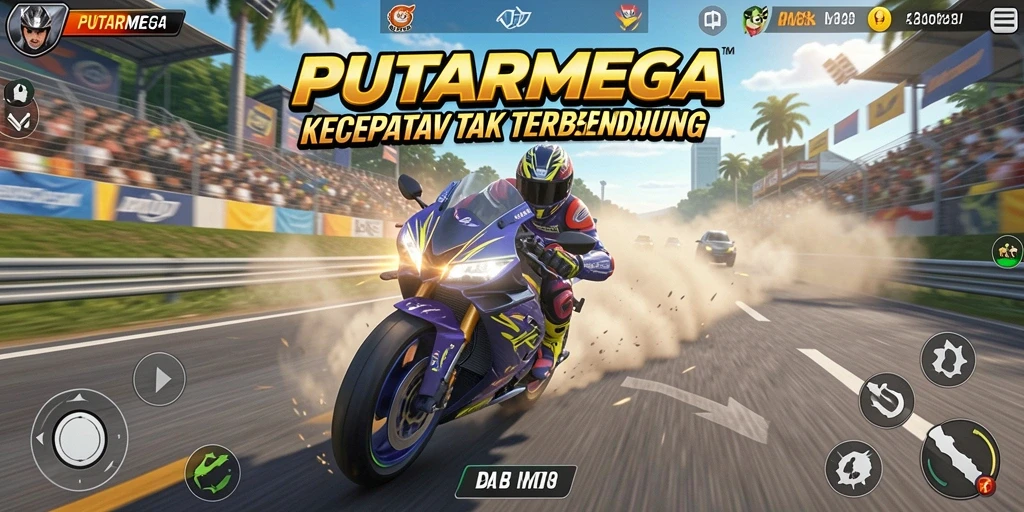 Tampilan gameplay PUTARMEGA yang mendebarkan di lintasan balap.
