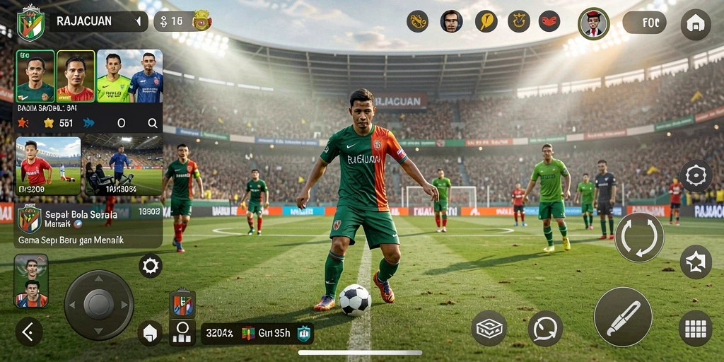 Tampilan dinamis dari pertandingan sepak bola dalam RAJACUAN.