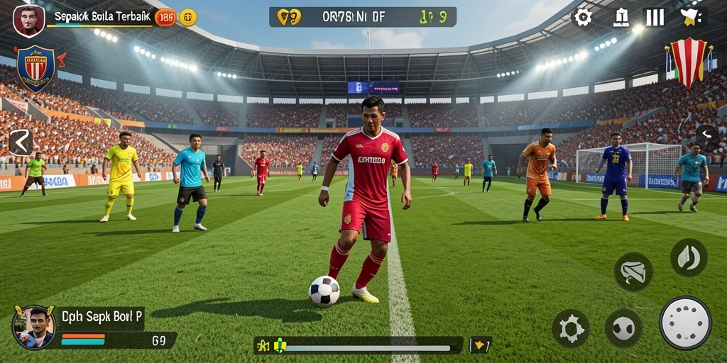 Screenshot RR789 menampilkan aksi intens di lapangan sepak bola.