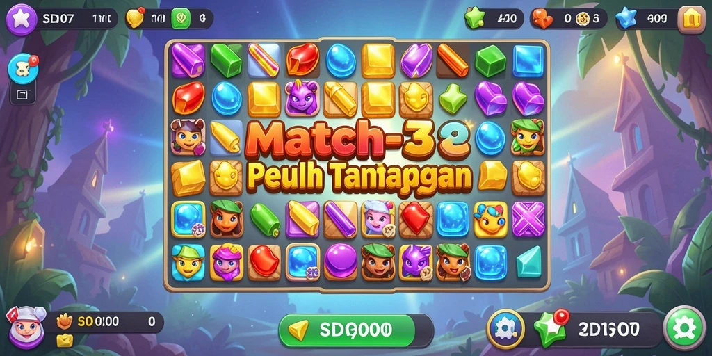 Tangkapan layar gameplay SD107 yang menunjukkan aksi Match-3 yang seru.