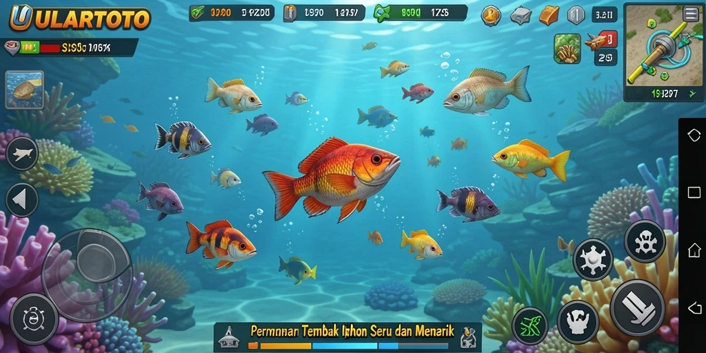 Tampilan permainan ULARTOTO saat berburu ikan yang seru.