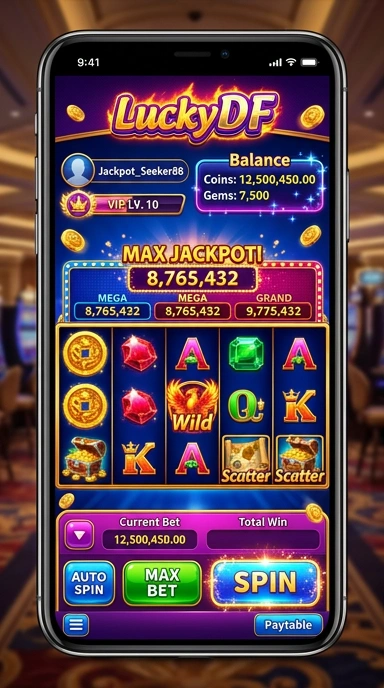 Tampilan antarmuka aplikasi LuckyDF yang modern dan menarik.